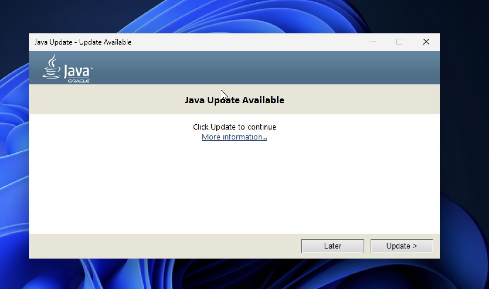 Java Update Available - Windows 11